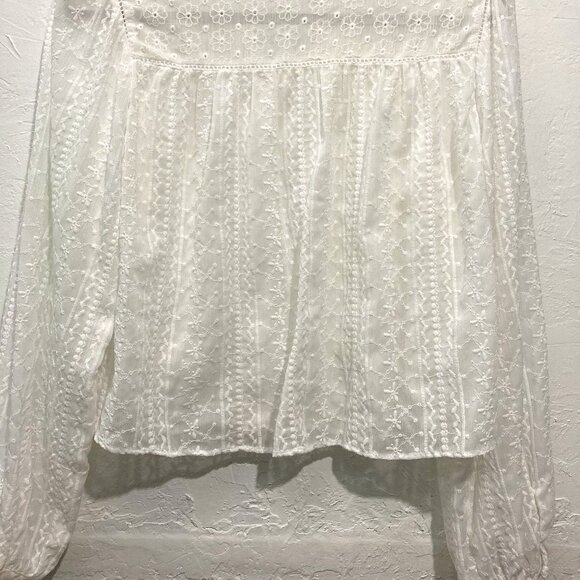 ZARA Long Sleeve Button Down Crop Top Eyelet Embroidered Semi sheer White M - Picture 4 of 11
